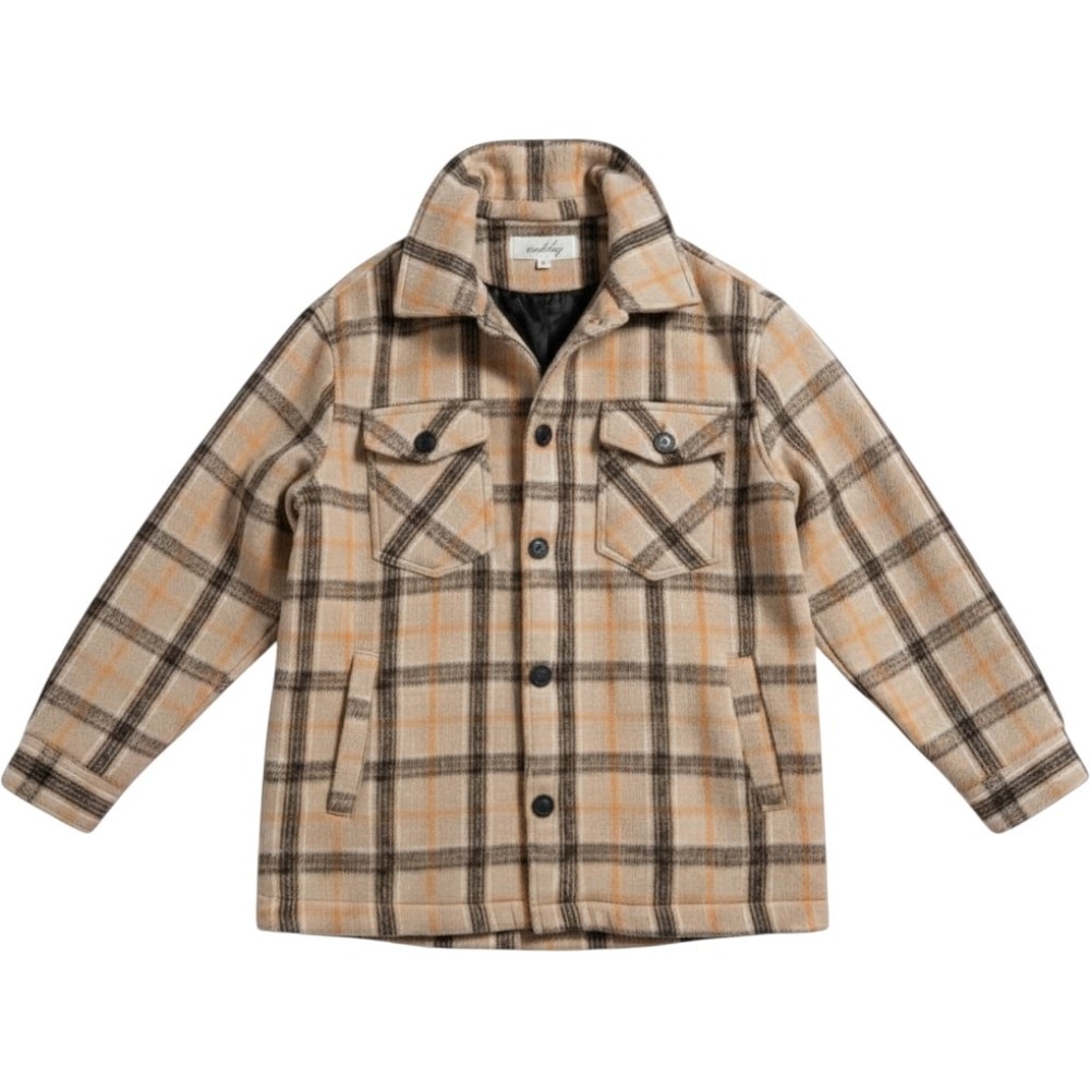Sebby Plaid Shacket Womens XL Tan Orange Wool Blend Button Up Jacket